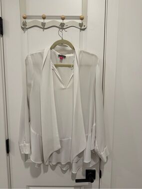 Vince Camuto Cream Draped Tie-Neck Blouse